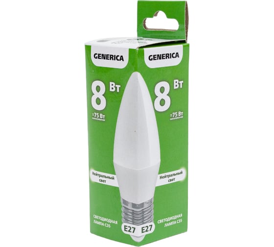 Светодиодная лампа GENERICA C35 свеча 8Вт 230В 4000К E27 LL-C35-08-230-40-E27-G