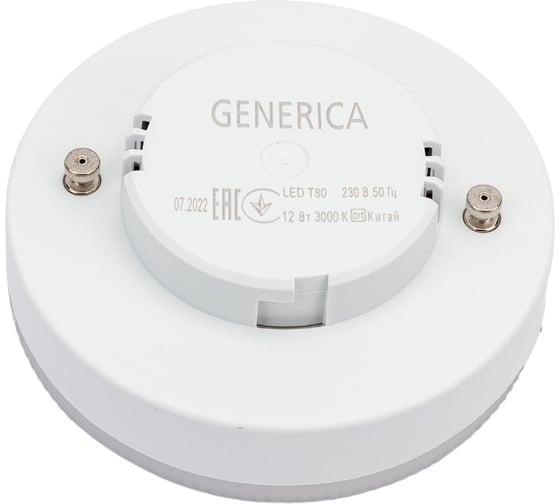 Светодиодная лампа GENERICA T80 таблетка 12Вт 230В 3000К GX53 LL-T80-12-230-30-GX53-G