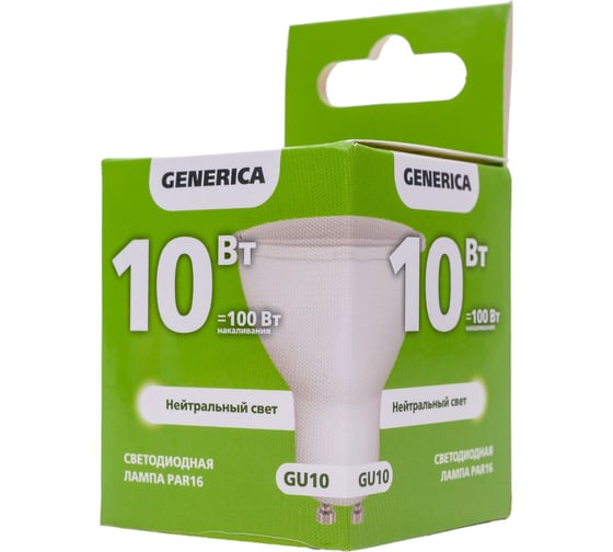 Светодиодная лампа GENERICA PAR16 софит 10Вт 230В 4000К GU10 LL-PAR16-10-230-40-GU10-G