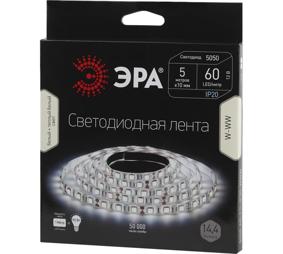Светодиодная лента LS5050-60LED-IP20-WWW ЭРА 635551 C0044953