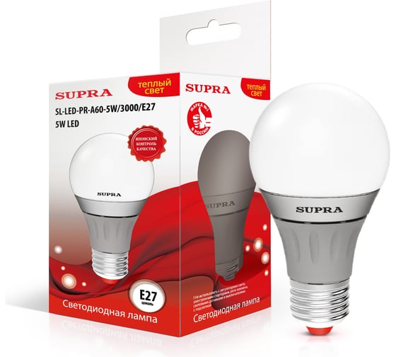 Светодиодная лампа Supra LED SL-LED-PR-A60-5W/3000/E27 1