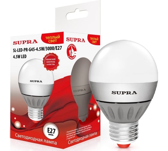 Светодиодная лампа Supra LED SL-LED-PR-G45-4.5W/3000/E27 1