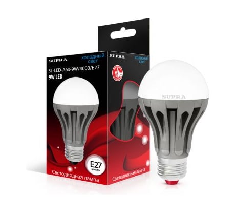 Светодиодная лампа Supra LED SL-LED-A60-9W/4000/E27