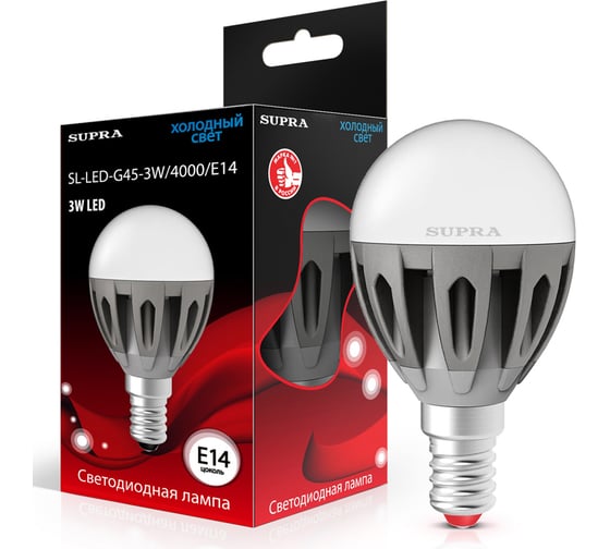 Светодиодная лампа Supra LED SL-LED-G45-3W/4000/E14