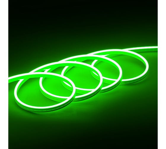 Неоновая светодиодная лента MAKSILED 5м, 6x12мм, 12В, 10.5Вт/м, 110 LED/m, IP33 (СИЛИКОН), зеленый, ML-NF-PR-6mm-L50-Green