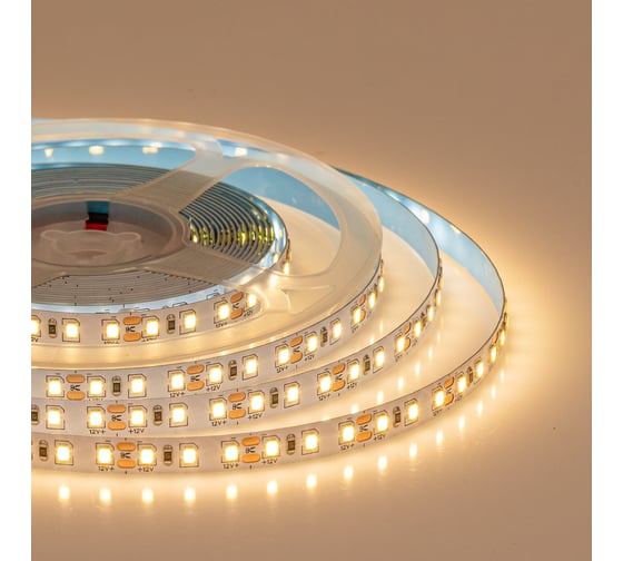 Светодиодная лента Donled 5м, 12В, IP20, 120 LED/m, 9.6Вт/м, теплый белый, 8мм, DL-R120-2835-WW