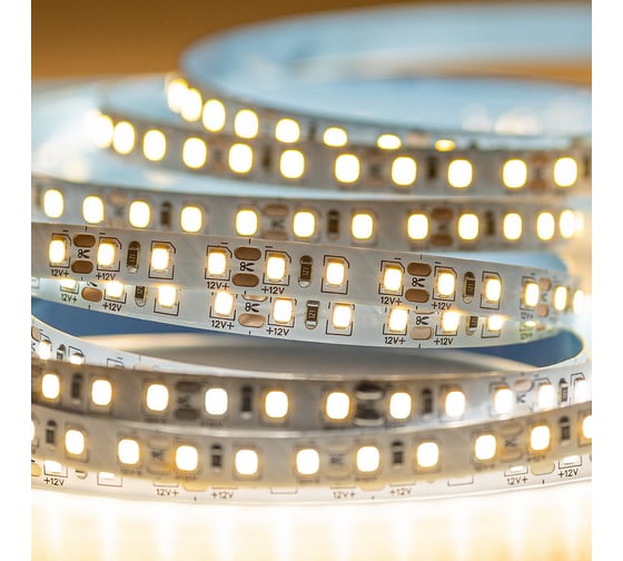 Светодиодная лента Donled 5м, 12В, IP20, 120 LED/m, 9.6Вт/м, теплый белый, 8мм, DL-R120-2835-WW