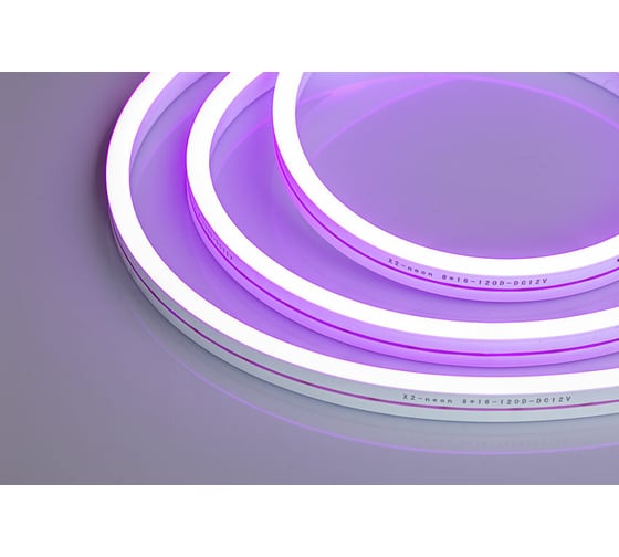 Неоновая светодиодная лента MAKSILED 5м, 8x16мм, 12В, 10.5Вт/м, 110 LED/m, IP33 (СИЛИКОН), сиреневый, ML-NF-PR-8mm-L50-Lilac