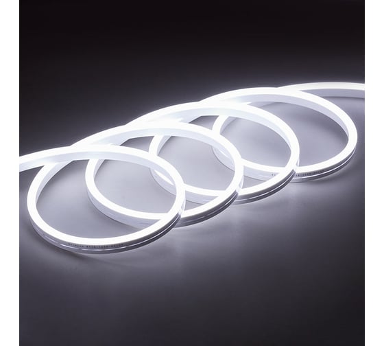 Неоновая светодиодная лента MAKSILED 5м, 8x16мм, 12В, 10.5Вт/м, 110 LED/m, IP33 (СИЛИКОН), холодный белый, ML-NF-PR-8mm-L50-CW