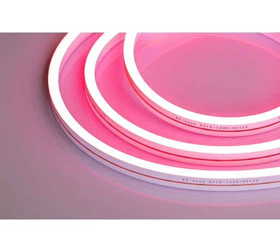 Неоновая светодиодная лента MAKSILED 5м, 8x16мм, 12В, 10.5Вт/м, 110 LED/m, IP33 (СИЛИКОН), светло-розовый, ML-NF-PR-8mm-L50-Light Pink
