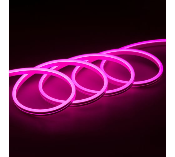Неоновая светодиодная лента MAKSILED 5м, 8x16мм, 12В, 10.5Вт/м, 110 LED/m, IP33 (СИЛИКОН), розовый, ML-NF-PR-8mm-L50-Pink