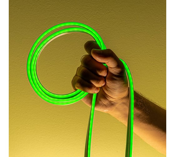 Неоновая светодиодная лента MAKSILED 5м, 6x12мм, 24В, 9Вт/м, 120 LED/m, IP33 (ПВХ), зеленый, ML-NF-24V-0612-Green