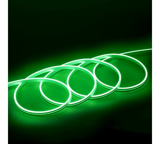 Неоновая светодиодная лента MAKSILED 5м, 6x12мм, 24В, 9Вт/м, 120 LED/m, IP33 (ПВХ), зеленый, ML-NF-24V-0612-Green