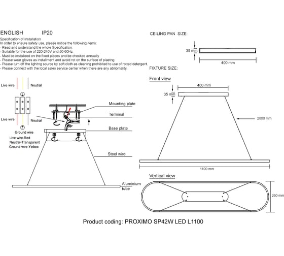 Подвесной светильник Crystal lux PROXIMO SP42W LED L1100 BLACK