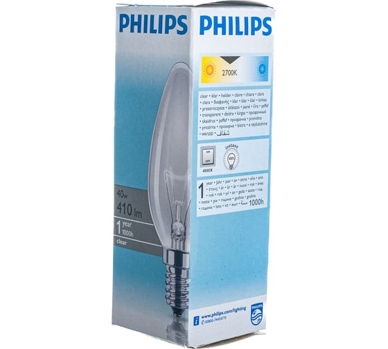 Лампа накаливания B35 40W E14 230V CL PHILIPS 871150001163350