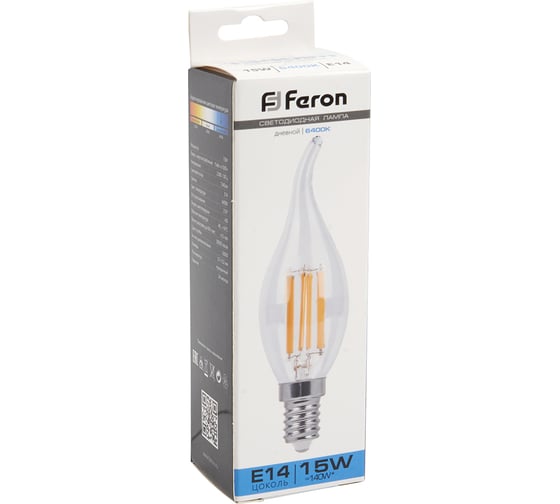 Светодиодная лампа FERON LB-718 Свеча на ветру E14 15W 6400K 38264