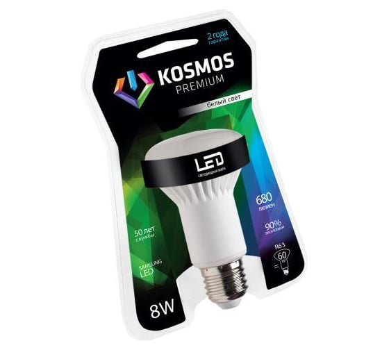 Светодиодная лампа КОСМОС premium LED 8Вт REFLECTOR 63мм E27 230В 4500K KLED8wR63230vE2745 281404
