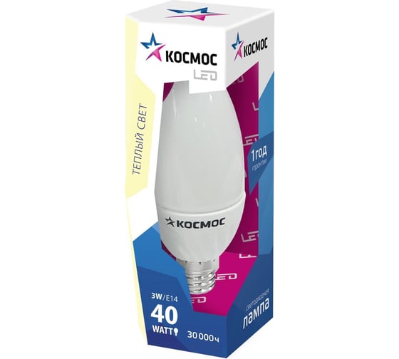 Светодиодная лампа КОСМОС LED CW 3Вт 220В E14 3000K Lksm LED3wCWE1430 285361