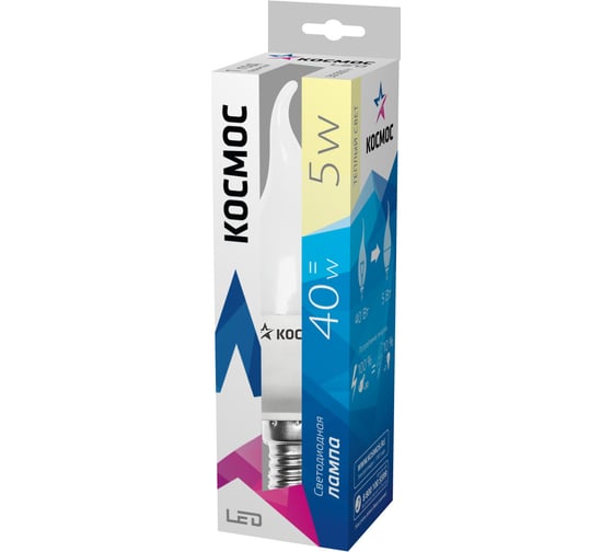 Светодиодная лампа КОСМОС LED CW 5Вт 220В E14 3000K Lksm LED5wCWE1430 285373