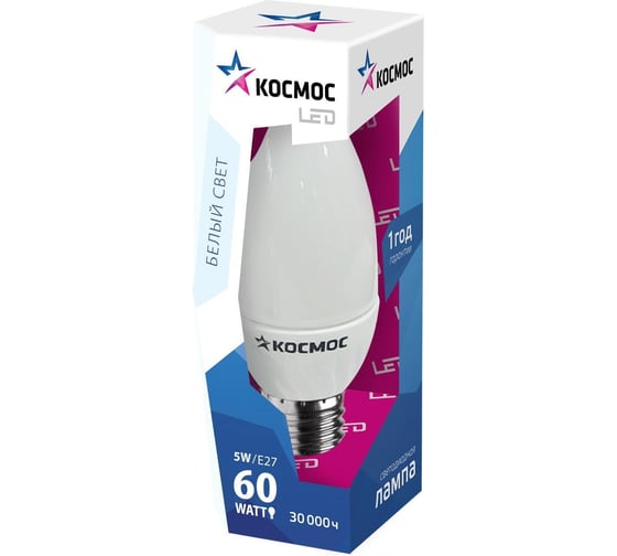 Светодиодная лампа КОСМОС LED CW 5Вт 220В E27 4500K Lksm LED5wCWE2745 285379