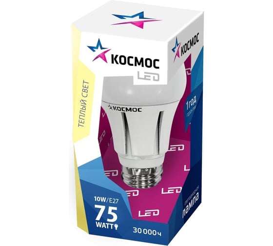 Светодиодная лампа КОСМОС LED А60 10Вт 220В E27 3000K Lksm LED10wA60E2730 285295