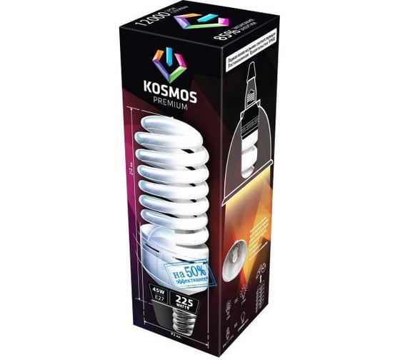 Компактная энергосберегающая лампа КОСМОС SPC 45W E27 2700K T4 KOST4SPC45WE2727PR
