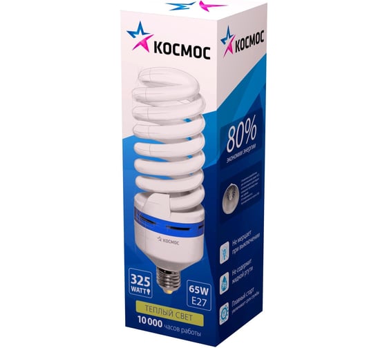 Компактная энергосберегающая лампа КОСМОС SPC 65W E27 4000K T4 LKsmT4SPC65WE2742 1