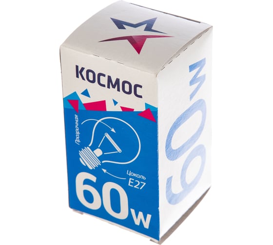Прозрачная лампа накаливания КОСМОС Стандарт А55 ПР 60W E27 LKsmSt55CL60E27v2