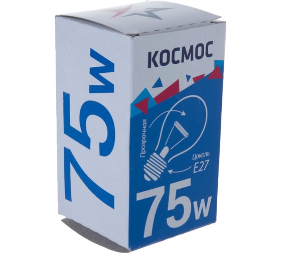 Прозрачная лампа накаливания КОСМОС Стандарт А55 ПР 75W E27 LKsmSt55CL75E27v2