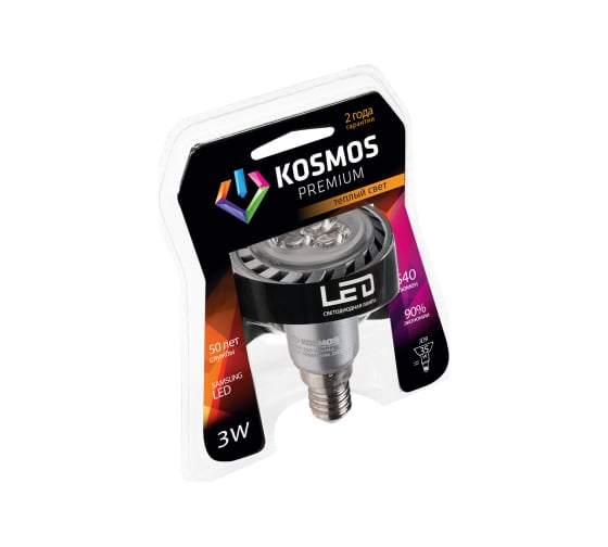 Светодиодная лампа КОСМОС premium LED 3Вт JDR E14 230v 3000K KLED3wJDR230vE1427