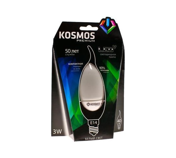 Светодиодная лампа КОСМОС premium LED 3Вт СВЕЧА НА ВЕТРУ E14 230v 4500K KLED3wCW230vE1445 1