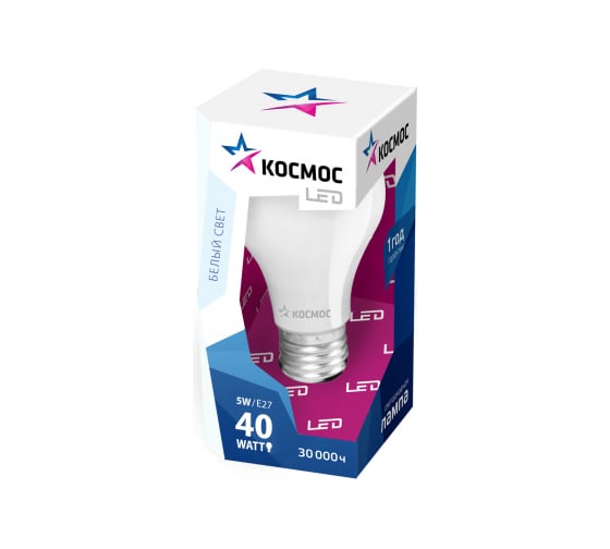 Светодиодная лампа КОСМОС LED А55 5Вт Е27 230В 4500K lksm5wleda55e2745