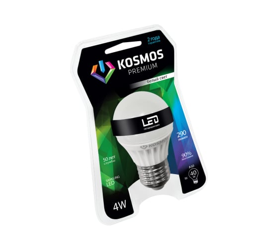 Светодиодная лампа КОСМОС premium LED 4Вт A50 E27 230v 4500K KLED4wA50230vE2745 1