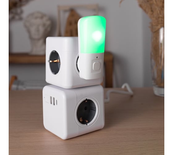 Светодиодный ночник ROCKETSOCKET с пультом ДУ, 10 режимов яркости, теплый, холодный белый свет, RGB 9 цветов, 1.0Вт, таймер 0-12 часов, Белый RS-728B