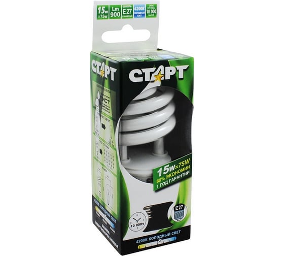 Энергосберегающая лампа СТАРТ 15WFSP E27 10000 часов 4200K10Y