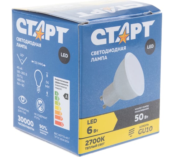 Светодиодная лампа точечного света СТАРТ LED JCDR GU10 6W30