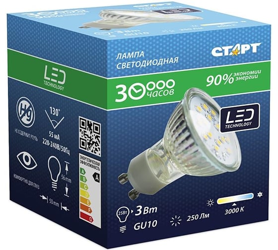 Светодиодная лампа точечного света СТАРТ LEDJCDRGU10 6W40