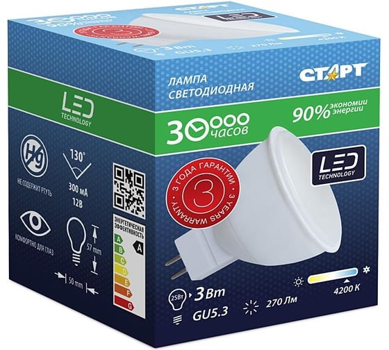 Светодиодная лампа точечного света СТАРТ LEDGU5.3 12V 6W30