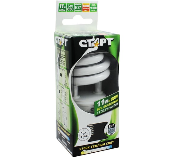 Компактная энергосберегающая лампа СТАРТ 11W FSP E27 2700K10Y
