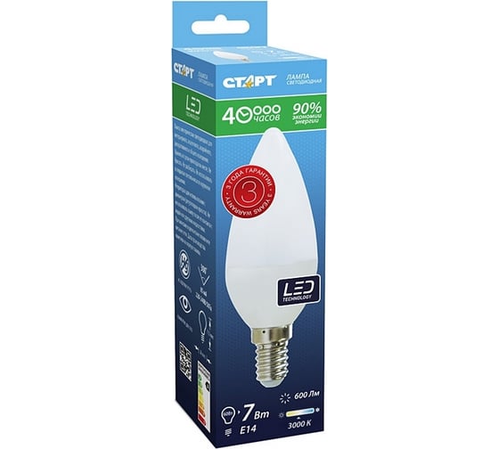 Светодиодная лампа (в колбе лон) СТАРТ LEDCandleE14 7W 27