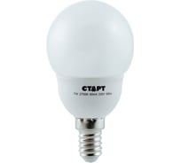 Декоративная компактная энергосберегающая лампа СТАРТ 7W GLOBE E14 2700K 10Y