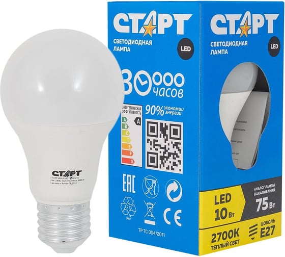 Светодиодная лампа СТАРТ в колбе лон LEDGLSE27 10W27 1 шт. LEDGLSE27 10W 27 15496938 1