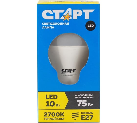 Светодиодная лампа СТАРТ в колбе лон LEDGLSE27 10W27 1 шт. LEDGLSE27 10W 27 15496938