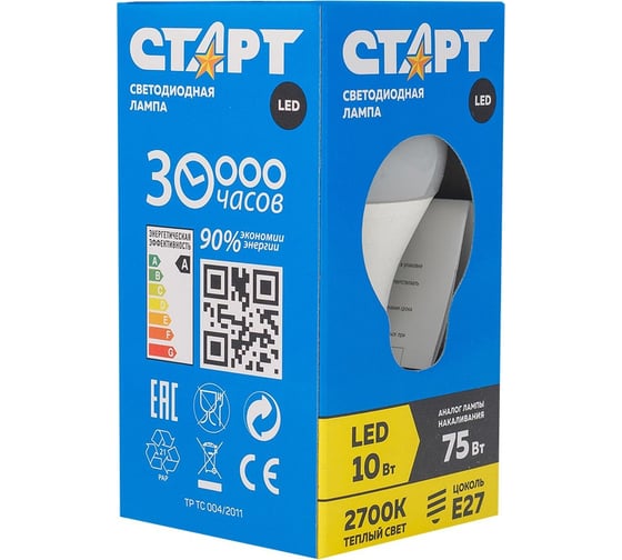 Светодиодная лампа СТАРТ в колбе лон LEDGLSE27 10W27 1 шт. LEDGLSE27 10W 27 15496938