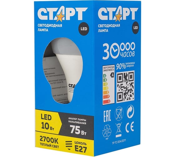 Светодиодная лампа СТАРТ в колбе лон LEDGLSE27 10W27 1 шт. LEDGLSE27 10W 27 15496938