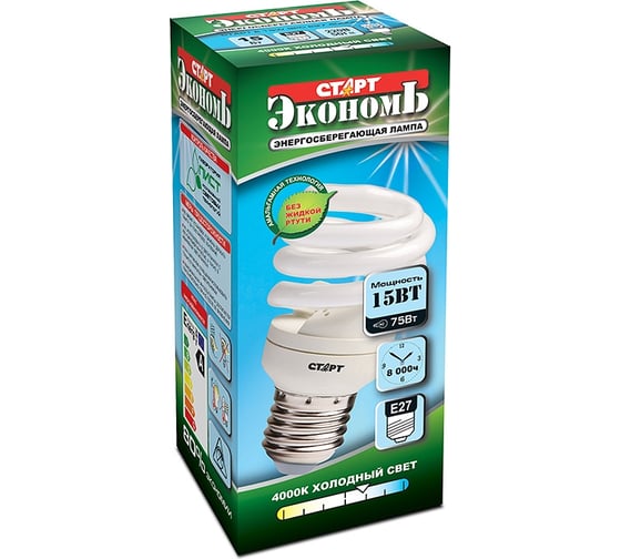 Компактная энергосберегающая лампа СТАРТ E 20W SPC E27 2700K8Y