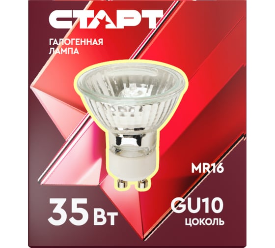 Лампа галогенная СТАРТ с дихроичным отражателем и защитным стеклом GU10 MR16 220V35W 15496886