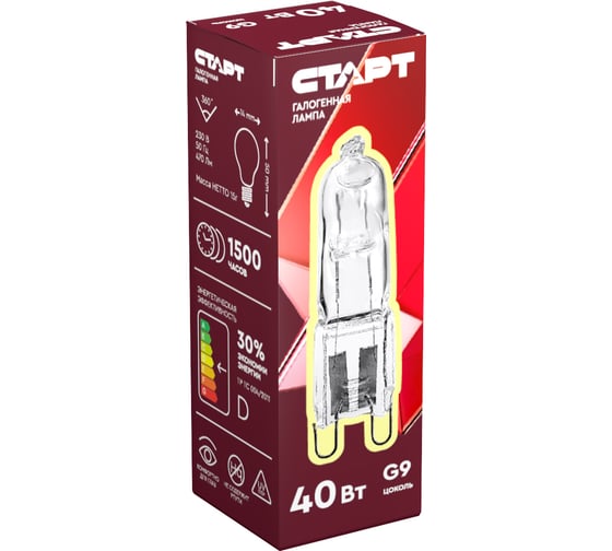 Капсульная галогенная лампа СТАРТ G9 220V 40W CL G9 220V 40W CL 15496908