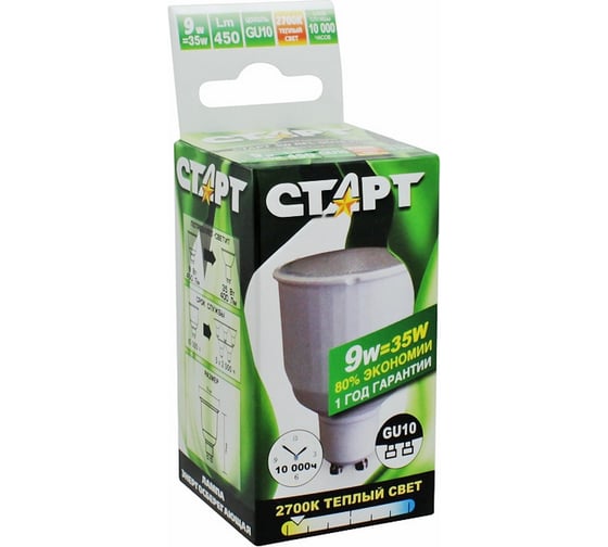 Энергосберегающая лампа СТАРТ 9WRFL50GU10 2700K10Y