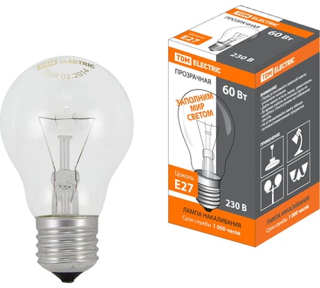 Лампа накаливания общего назначения TDM ELECTRIC Б60 Вт-230 В-Е27 SQ0332-0036